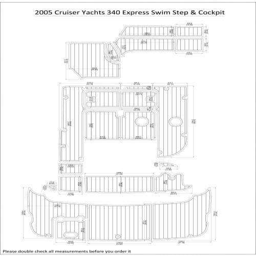 2005 Cruiser Yachts 340 Express Swim Step & Cockpit Pad Boat EVA Teak Decking 1/4" 6mm