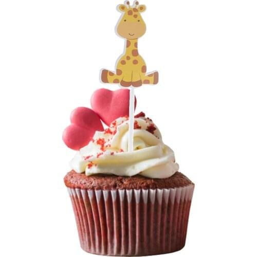 24pcs Cute Cartoon Giraffe Cake Cupcake Topper Animal Cupcake Picks for Party Baby Shower Birthday Children’s Party Supplies