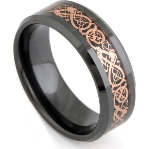 8mm Black Ceramic Gold Dragon Ring Men Womens Accessories Finger Fashion Jewelry Promise Wedding Engagement Bague Ceramique