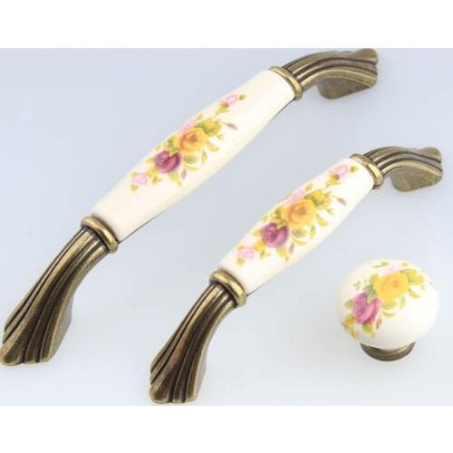 96mm 128mm Fashion rural ceramic kitchen cabinet cupboard door handles antique brozne drawer shoe cabinet dresser knobs pulls 5"