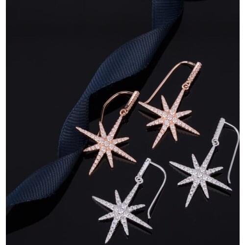 AAA+ Quality Exquisite Cross Star Shape Drop Earrings Rose Gold Silver Tone Hook Earrings For Women Fashion Jewelry