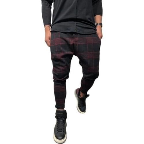 Japanese Streerwear Men 2021 Autumn Fashion Slim Casual Trousers Korean Male Harem Pants Print Plaid Pants