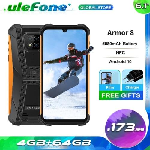 Ulefone Armor 8 Mobile Phone Helio P60 RAM 4GB ROM 64GB 5580mAh 6.1 inches Android 10 NFC Dual SIM Waterproof Smartphone