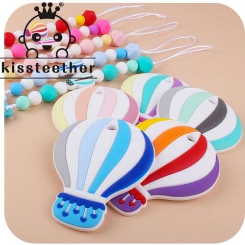 Kissteether Hot Air Balloon Baby Teether Food Grade Silicone Pacifiers Holder BPA Free Child Chewable Toys Baby Nursing Set