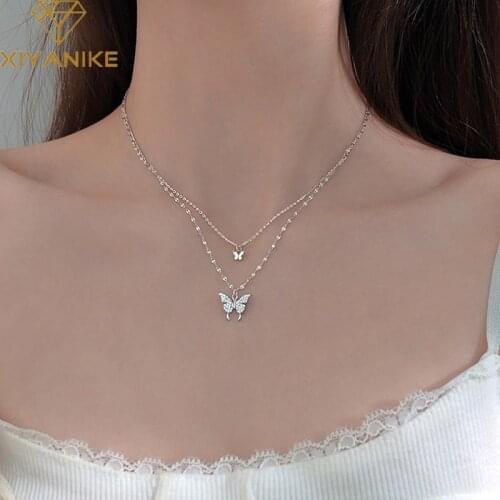 XIYANIKE 925 Sterling Silver Double Layer Butterfly Zircon Necklace 2021 New Female Light Luxury Birthday Gift Elegant Jewelry