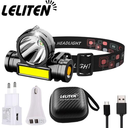 USB Rechargeable Portable Mini Flashlight Lantern Q5+COB LED Headlamp + 1 * Built-in 18650 Battery Outdoor Camping Headlight