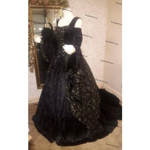 Gothic Black Gold Medieval Gwendolyn Wedding dresses Velvet and Lace plus size lace-up corset bridal gown robe de mariee