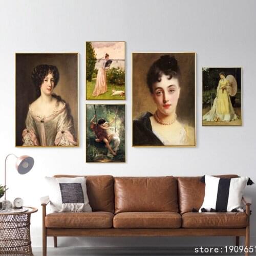 Cotton no frame classical palace people dame woman canvas printings oil painting printed on cotton wall art decoration picture
