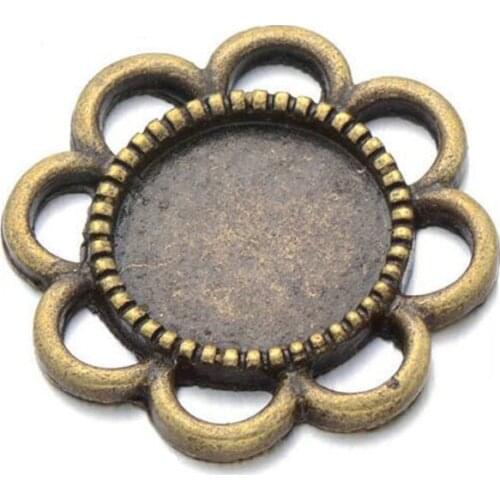 20pcs/lot(inner size 12mm) Metal Pendant Trays, Pendant Bases, Flower Pendant Cabochos Settings Cabochons Setting
