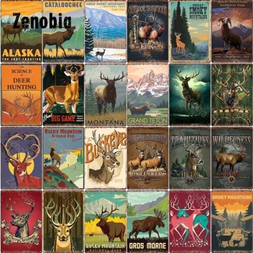 Metal Signs Wall Decor Elk Tin Signs Vintage Metal Posters Deer Plaque Bar Pub Cafe Forest Farmhouse Decoration Home Wall Decor