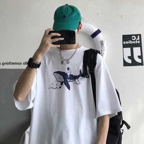 2021 New Kawaii Fish Print Mans T-Shirt Summer Short-Sleeved Cotton Clothes Casual Fashion Hip-Hop Cool Pullover Streetwear