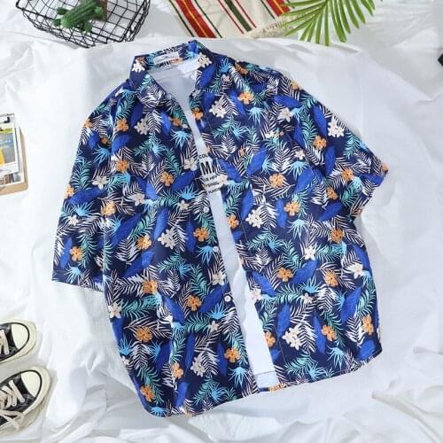 Mens new short sleeve beach Hawaii print casual business shirt men and women can go with European and American sizes