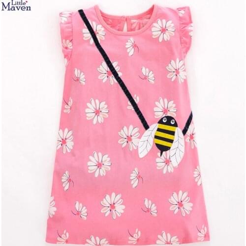 Frocks for Girls 2021 Summer Baby Girl Clothes Toddler Cotton Flower Insect Print Vestiods Casual Pink Dress for Kids 2-7 Years