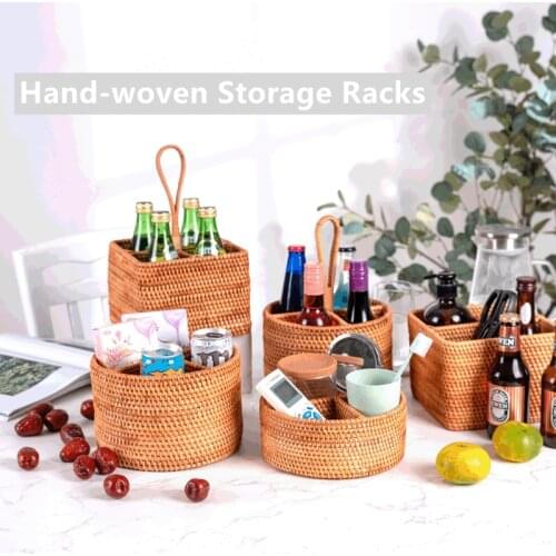 4 Models Hand-Woven Wicker Straw Storage Basket Four Compartment Classification Storage Fruit Basket Food Container Home Decor