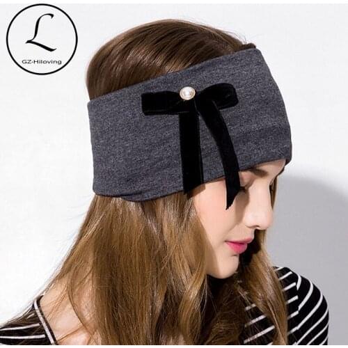 GZHILOVINGL Velvet Bow Headband Turban Pearls Women Soft Solid Wide Stretch Cotton Headbands Yoga Elastic Hairband Accessories