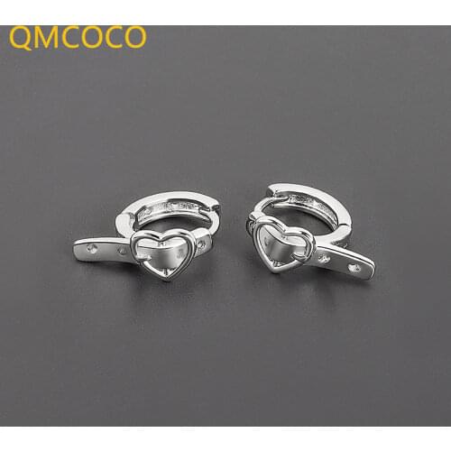 QMCOCO 925 Silver Love Heart-Shape Belt Earings For Woman Simple Fashion INS Handmade Jewelry Gifts Of Ear Ornaments