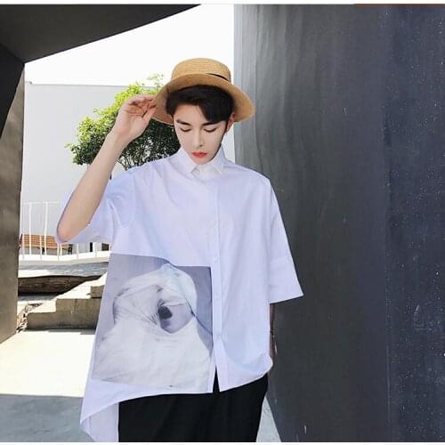 Mens Medium style Shirts Japanese Retro Bat-sleeve shirts Personality Hair stylist Tops shirt Hip-hop Loose Men Trendy clothes