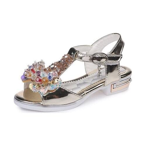 Girls Sandals Childrens Shoes kids sandals 2018 new summer sandals rhinestone princess grils shoes sliver gold pink size 26-36