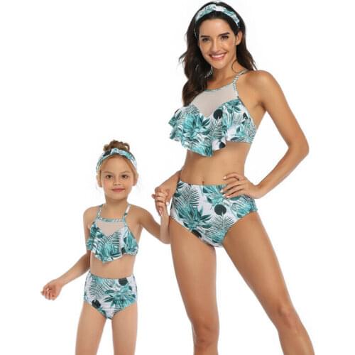 Family Matching Swimsuit High Waist Bikini Swimwear Mom Daughter Girls Beach Set 2020 Summer Holiday Bathing Suit Tankini