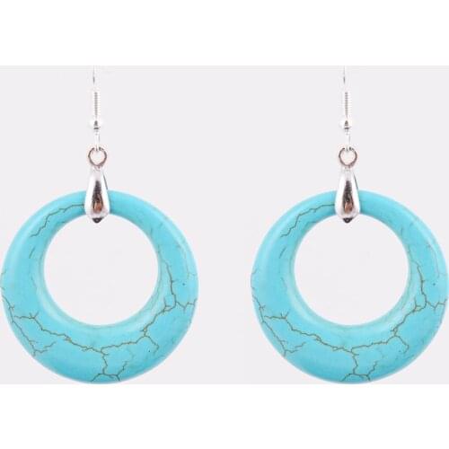 Natural Stone Green Howlite Double Circle Shape Earring Fit Women Men Charm Healing Jewelry R302