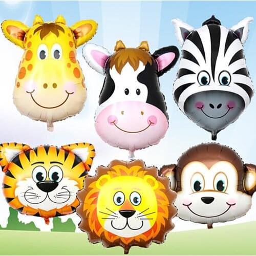 Mini /Large Animal Head Cow Tiger Monkey Aluminum Foil Balloons Cute Multicolor Baby Shower Wedding Decoration Easter Globos