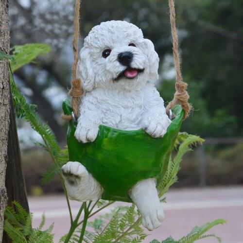 Resin Swing Teddy Sculpture Figure Art Statues Garden Ornament Home Decor Fairy Garden Miniatures Home Decor Home Accessories