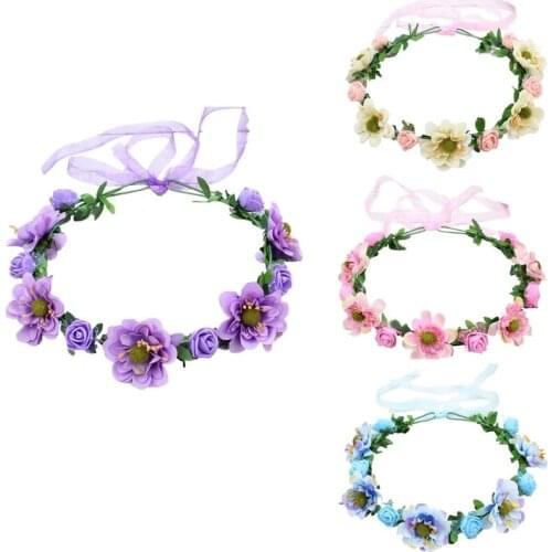 Bohemian Handmade Rose Flower Crown Headband Wedding Beach Hair Wreath Garland