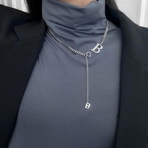 Titanium Steel Colorfast Letter B Necklace Pendant Charm Women Hip Hop Rock Necklace Sweater Chain Rap Party Jewelry