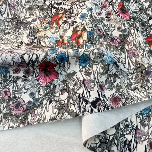 145cm Width Colorful Flower Printed Thick Satin Polyester Fabric For Woman Blouse Dresses Coat DIY Cloth Sewing