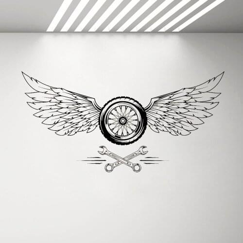 Vinyl Decal Wheel Wings Car Repair Garage Wall Stickers Cool Decor Removable Man Cave Wall Decals Wallpaper Ornament G463