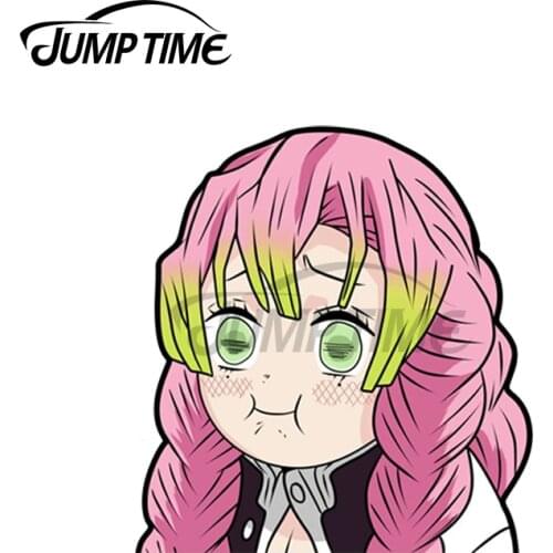 Jump Time 13 x 9cm For Demon Slayer Mitsuri Kanroji Peeker Car Stickers Personality Laotop Car Styling Windows Windshield Decal