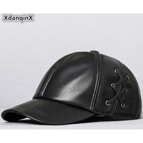 XdanqinX Novelty Genuine Leather Hat Womens Ponytail Sheepskin Baseball Caps New Adjustable Head Size Mens Tongue Leather Cap