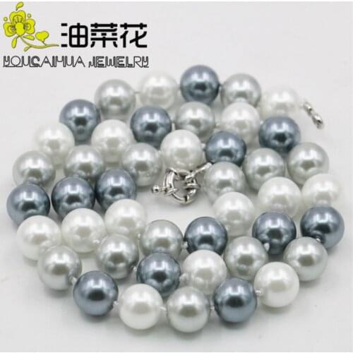 10mm White Silvercolor Gray Shell Pearl Necklace Pearl Jewelry Rope Chain Necklace Pearl Beads Natural Stone Girl Gift 18inch