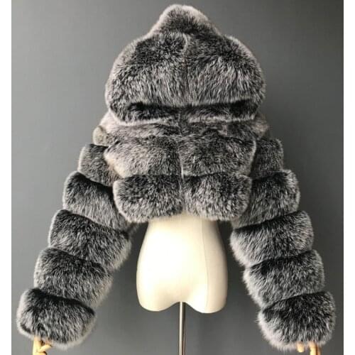 Winter Warm Furry Faux Fur Coat Women Short Style Fluffy Coat With Hooded Thick Warm Outerwear Fake Fur Jacket
