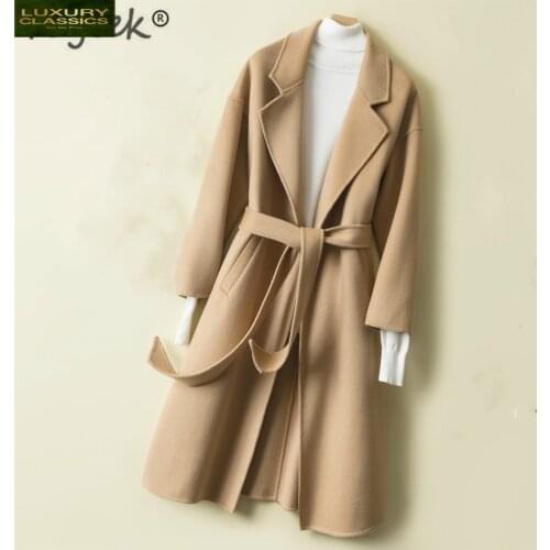 Winter Women Coats Autumn 100% Wool Jacket Double-side Woolen Coat Female Korean Fashion Slim Belt Spring Clothes LWL1298