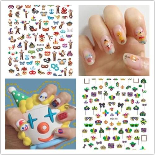 1Pcs Clown Abstract Gel Polish Nail Sticker Decals Tool Nail Art Paper Decoration Manicure Tattoos DIY Nail Art Accessories