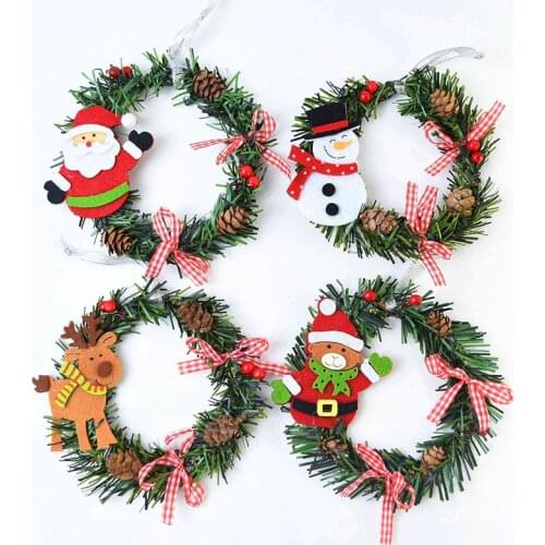 13cm Merry Christmas Wreath Decor Santa Claus Elk Red Berries Mini Grass Wreath For New Year Xmas Party Home Hanging Ornaments