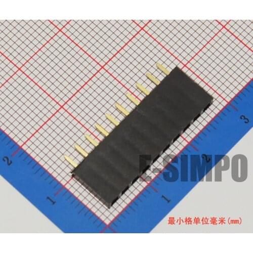 200pcs/lot 2.54mm 1*10P Female Header,Straight,Single Row,High Quality,Gold-Plated,Free Shipping