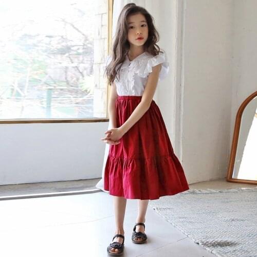 2021 Mid Long Red Blue Skirt For Girls Teenage Skirts Girl Kids Mother And Daughter Clothing Spring Summer Autumn School Clothes