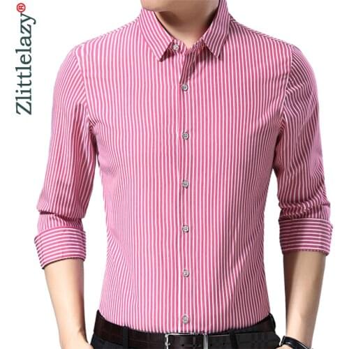 2020 Brand Long Sleeve Men Social Shirt Spring Streetwear Casual Striped Shirts Dress Mens Slim Regular Fit Clothes Fashions 041