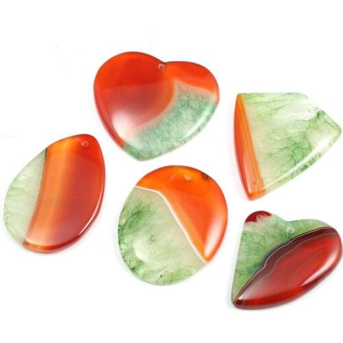 5pcs / Lot Natural Orange Green Striped Agates Pendant Reiki Natural Stone Meditation Amulet Pendant for Jewelry Necklace