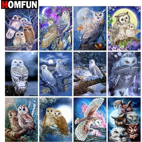 HOMFUN Full Square/Round Drill 5D DIY Diamond Painting "Animal owl scene" Embroidery Cross Stitch 5D Home Decor Gift
