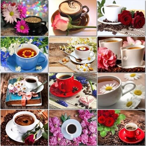 "Diy Diamond Painting Full Round Drill Scenery Coffee Diamond Embroidery Picture Diamond Cross Stitch Full Drilling Home Jq399