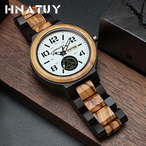HNATUY Watch Men Wood Luxury Brand Quartz Wristwatches Male Clock Valentine Gift Casual Wooden Watches