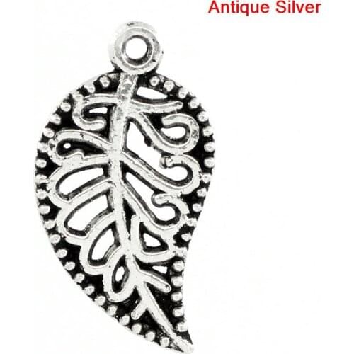 DoreenBeads Charm Pendants Leaf Silver color Hollow 18x10mm,100PCs (B25080)