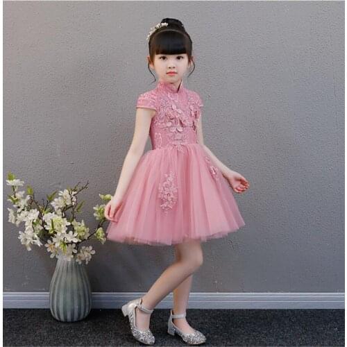Elegant Girl Party Dress Beaded Appliques Lace Princess Dress For Birthday Flower Girl Wedding Formal First Communion Gown