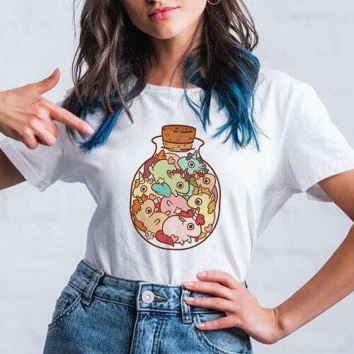 Little doll in a bottle Print Womens T Shirts Short Sleeve White Loose Gorgeous Clothes Hot Selling Shirt Femme Cartoon Top Tee