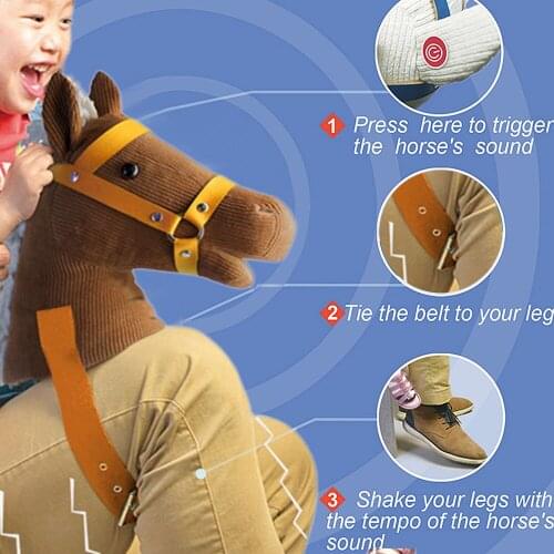Indoor & Outdoor Riding Horse Toy Simulated Galloping Sounds Tied on Plush Stuffed Doll for Kids Emotional Companionship Toy