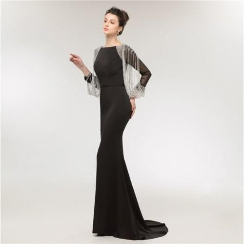 JIERUIZE Black Mermaid Evening Dresses Long Beaded Long Sleeves Evening Gowns Formal Dresses Elegant Dubai Arabic Dress