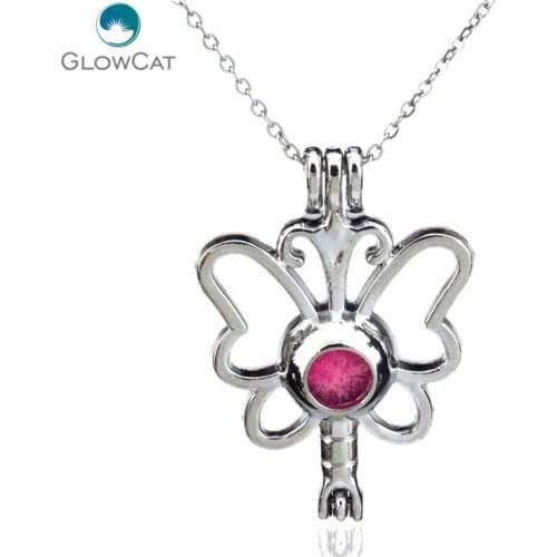 K12 Silver Cage Butterfly Diffuser Locket Necklace Women Aromatherapy Steel 16" Aroma Essential Oil Diffuser Locket